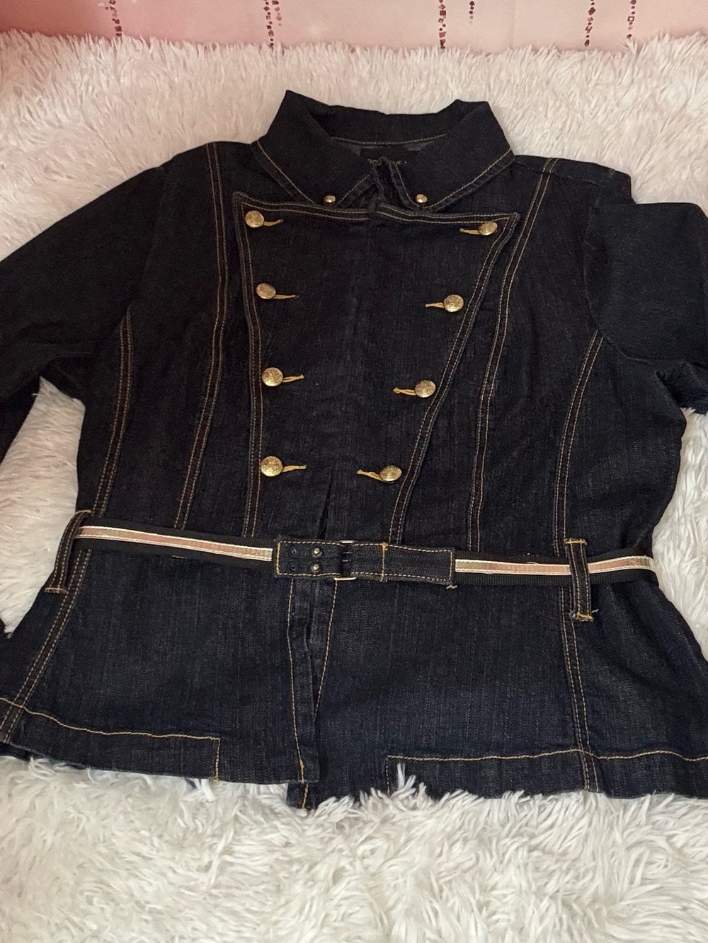 Rocawear Dark Blue Denim Military-Style Jacket with Gold Buttons - Picture 4 of 10